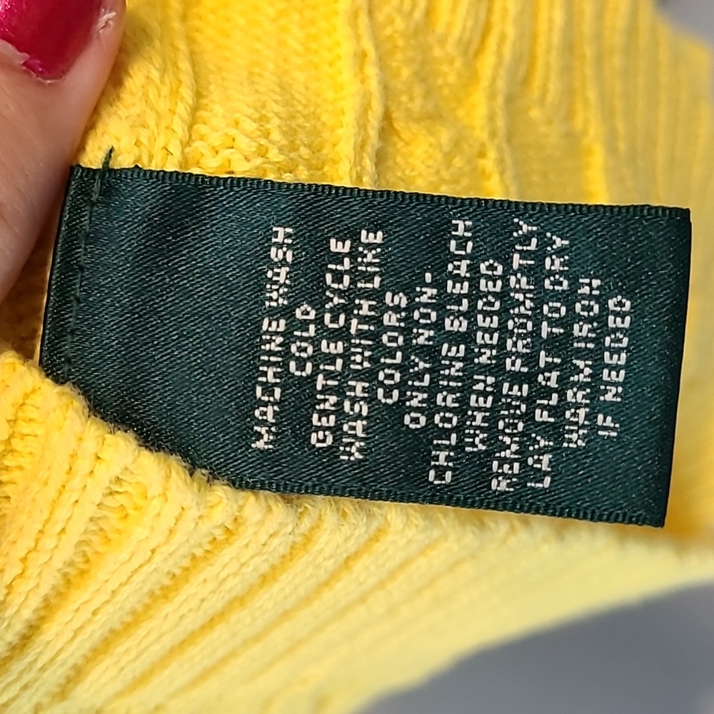 Ralph Lauren Long Cable Sweater Preppy Yellow Old Money Size Large Academia - Picture 7 of 7
